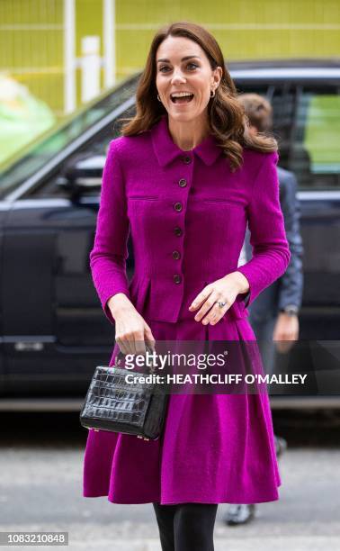 Britain's Catherine, Duchess of Cambridge, arrives to visit to the costume department at the Royal Opera House in London on January 16, 2019. The...