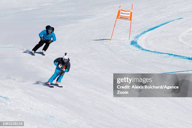 Marc Berthod of Switzerland, Bruno Kernen of Switzerland cameramens during the Audi FIS Alpine Ski World Cup Men's Downhill Training on January 16,...