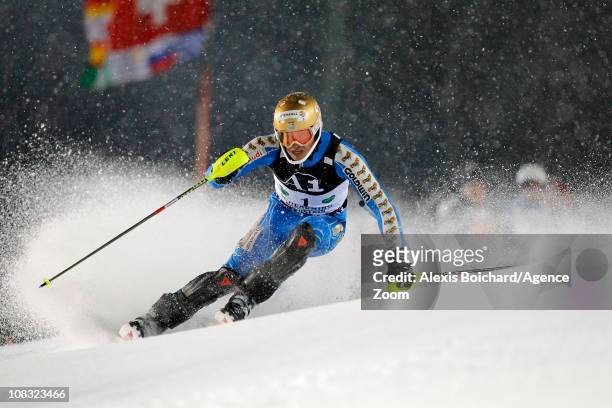 Andre Myhrer of Sweden competes in the Audi FIS Alpine Ski World Cup Men's Slalom on January 25, 2011 in Schladming, Austria.
