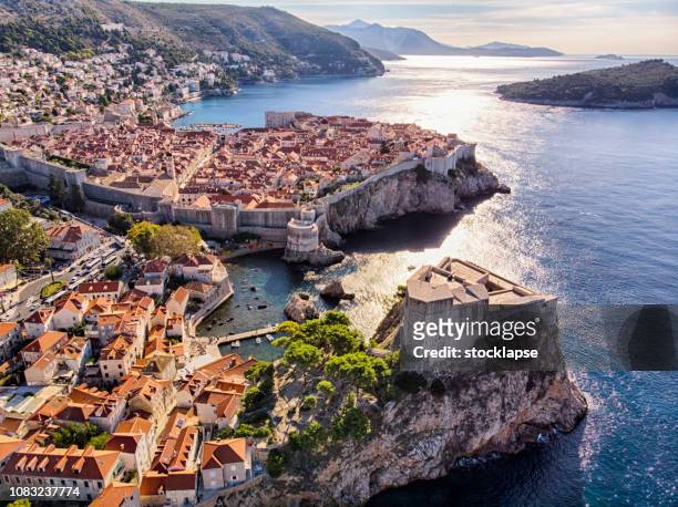 old town and fort lovrijenac aerial view in dubrovnik - croazia stock pictures, royalty-free photos & images