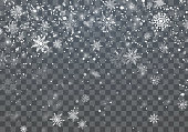 Christmas background with falling snowflakes. Winter holiday background. Vector illustration