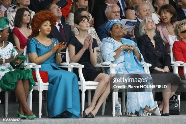 Antoinette Sassou Nguesso, Chantal Biya, Carla Sarkozy, Chantal Compaore, Penelope Fillon in Paris, France on July 14th, 2010.