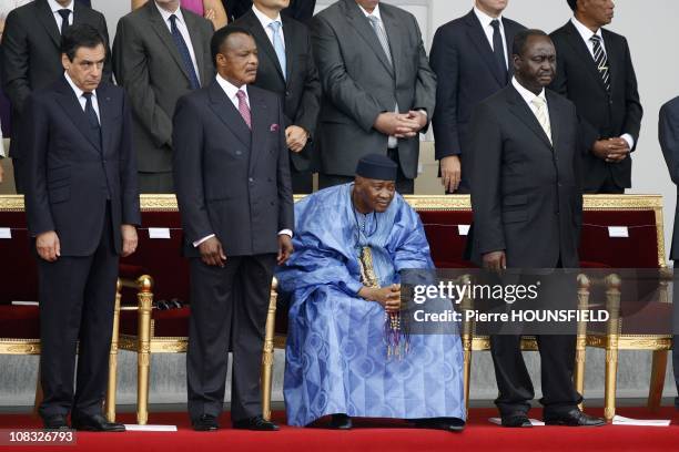 Francois Fillon, Sassou Ngueso, Amadou Toumani Toure, Francois Bozize in Paris, France on July 14th, 2010.