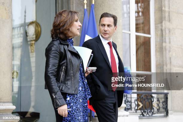French junior Minister attached to the minister of Labour Nora Berra and French Minister for Immigration Eric Besson in the weekly Council at Elysee...