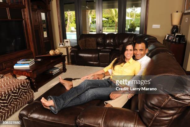 Jon Secada poses with his wife Maritere for an exclusive at home photo shoot on January 13, 2011 in Coral Gables, Florida.