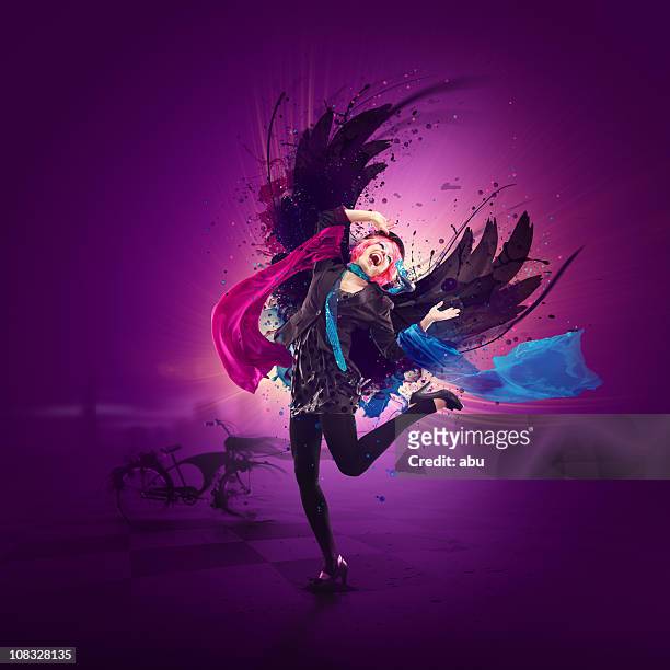 dancing queen with wings and colorful design around her - celebrity cabaret stock pictures, royalty-free photos & images