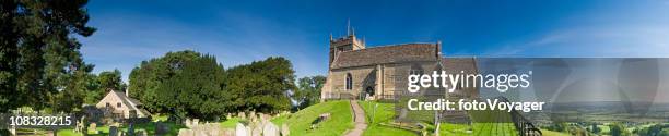 idyllic country chapel vibrant green summer churchyard bucolic panorama uk - victorian england stock pictures, royalty-free photos & images