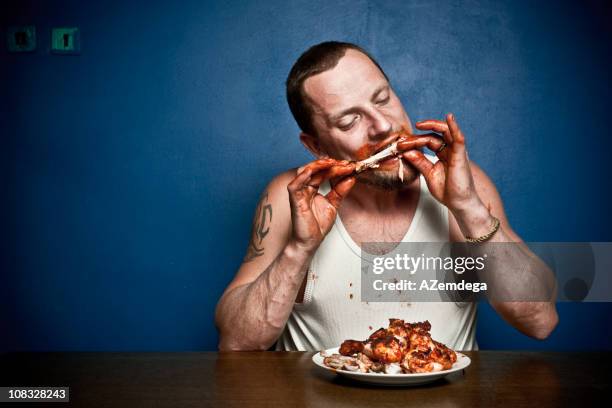 chicken wings for breakfast - messy stock pictures, royalty-free photos & images
