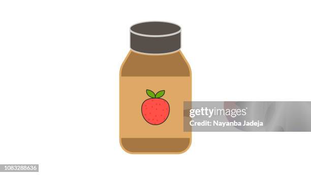 ilustraciones, imágenes clip art, dibujos animados e iconos de stock de botella de jugo de fresas - marmalade