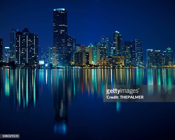 miami at night - miami stock pictures, royalty-free photos & images