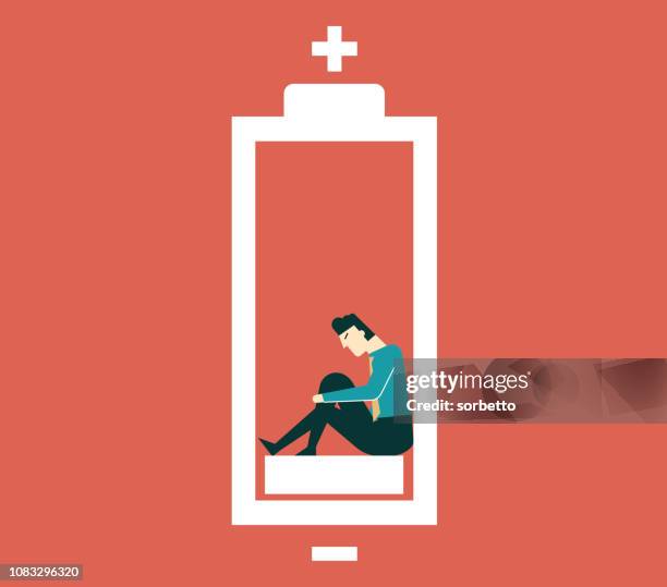 businessman with low battery - exhaustion stock illustrations