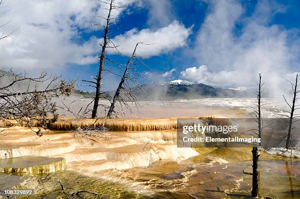 parque nacional de yellowstone mammoth hot springs terraza superior hdr - mammoth hot springs fotografías e imágenes de stock