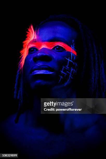 neon glow portrait - body paint stock pictures, royalty-free photos & images