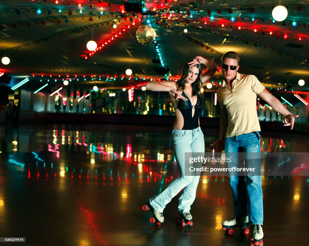 Retro 70's Roller Disco Couple