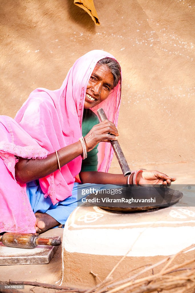 Rajasthani Woman preparing food
