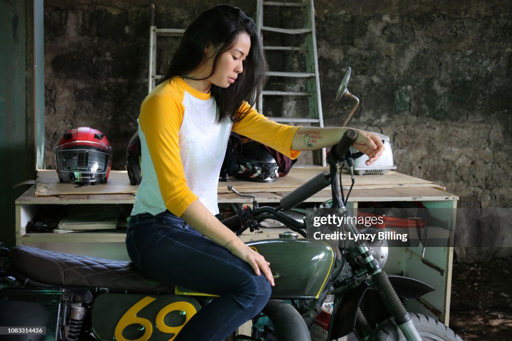 Woman on her motorcycle
