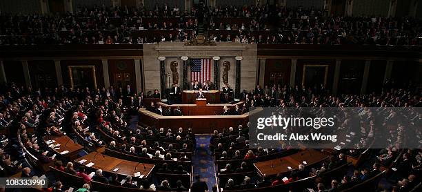 President Barack Obama, flanked by Vice President Joe Biden and Speaker of the House John Boehner , addresses a Joint Session of Congress while...