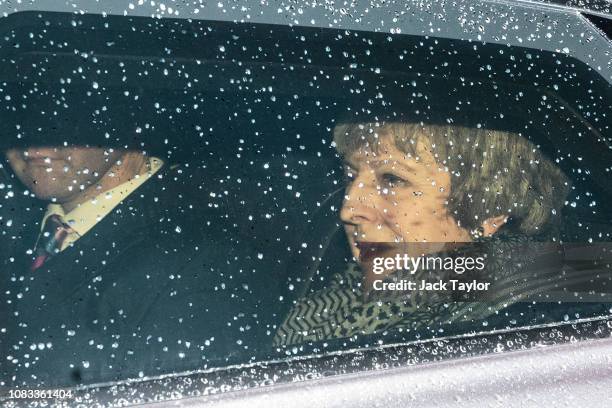 British Prime Minister Theresa May leaves Downing Street to face a vote of no confidence in the House of Commons on January 16, 2019 in London,...