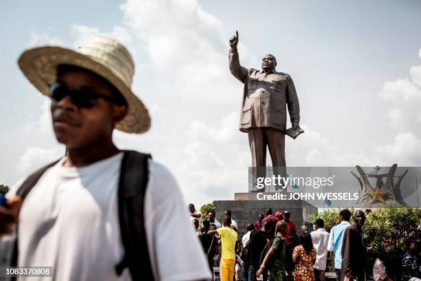 Statue of former DR Congo president, Laurent-Desire Kabila, is seen during commemorations marking the 18th anniversary of his assassination, on...