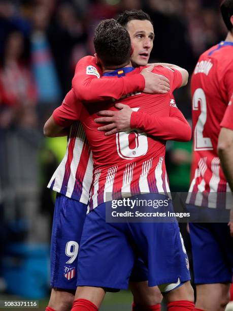 Nikola Kalinic of Atletico Madrid, Koke of Atletico Madrid celebrate goal during the Spanish Copa del Rey match between Atletico Madrid v Girona at...