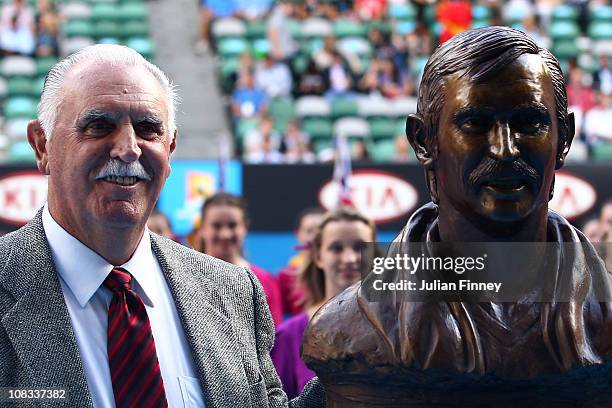 Former tennis player Owen Davidson poses after being inducted into the Australian Tennis Hall of Fame during the Australia Day presentation in Rod...