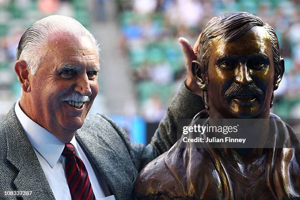 Former tennis player Owen Davidson poses after being inducted into the Australian Tennis Hall of Fame during the Australia Day presentation in Rod...