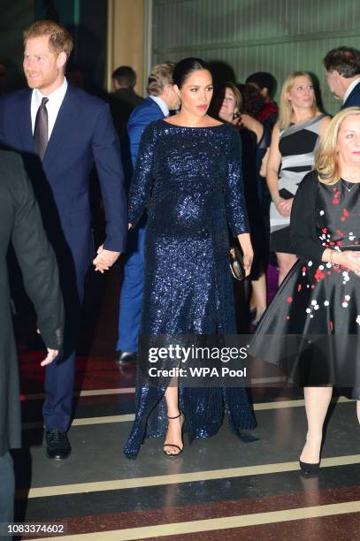 Prince Harry, Duke of Sussex and Meghan, Duchess of Sussex attend the Cirque du Soleil Premiere Of "TOTEM" at Royal Albert Hall on January 16, 2019...