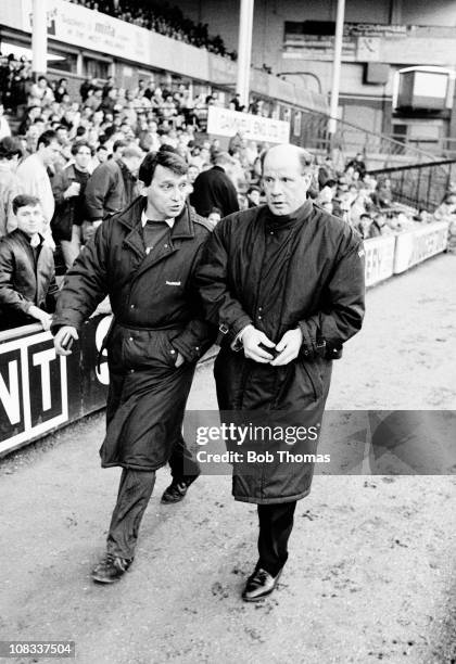 Aston Villa manager Graham Taylor with Newcastle United manager Jim Smith during their Division One match played at Villa Park, Birmingham on 14th...