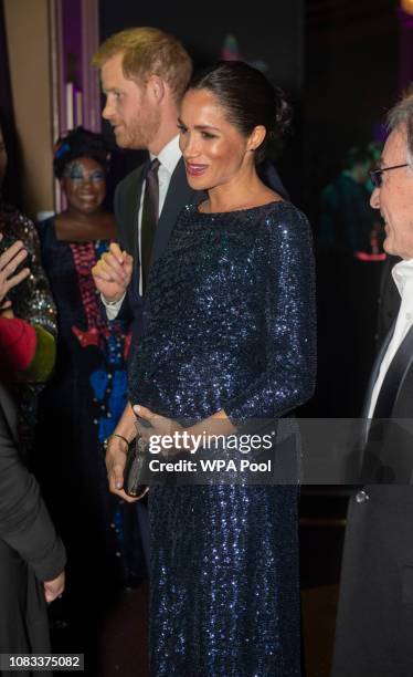 Prince Harry, Duke of Sussex and Meghan, Duchess of Sussex attend the Cirque du Soleil Premiere Of "TOTEM" at Royal Albert Hall on January 16, 2019...