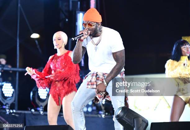 Rappers Cardi B and Pardison Fontaine perform onstage during day 2 of Rolling Loud Festival at Banc of California Stadium on December 15, 2018 in Los...