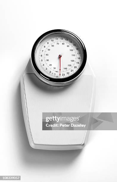 white weighing scales with copy space - bathroom scales stock pictures, royalty-free photos & images