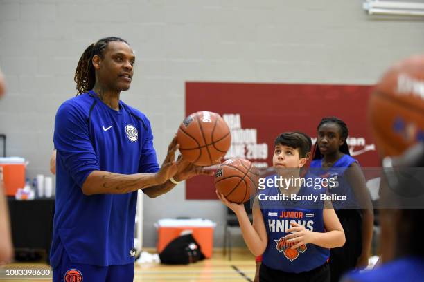 Former NBA player Latrell Sprewell participates at a Jr. NBA Clinic as part of the 2019 NBA London Global Game at Citysport on January 16, 2019 in...