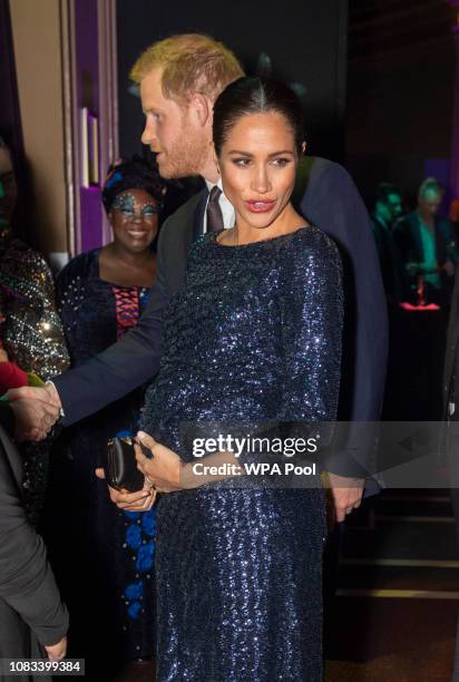 Prince Harry, Duke of Sussex and Meghan, Duchess of Sussex attend the Cirque du Soleil Premiere Of "TOTEM" at Royal Albert Hall on January 16, 2019...