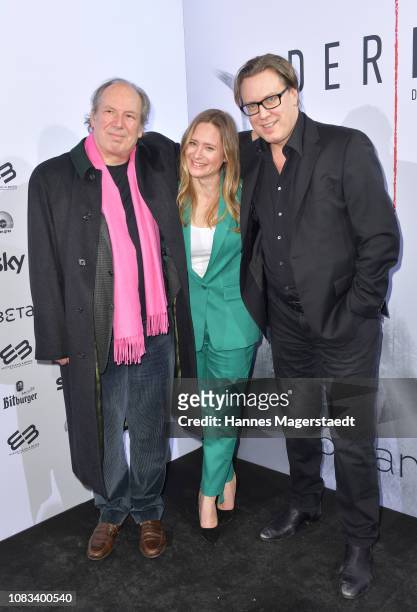 Hans Zimmer, Julia Jentsch and Nicholas Ofczarek during the premiere for the film 'Der Pass' at Gloria Palast on January 16, 2019 in Munich, Germany.