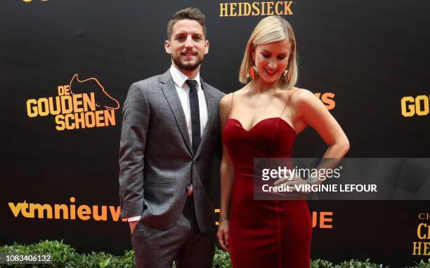 Belgium's Dries Mertens and Mertens' wife Katrin Kerkhofs pictured on the red carpet at the arrival for the 65th edition of the 'Golden Shoe' award...