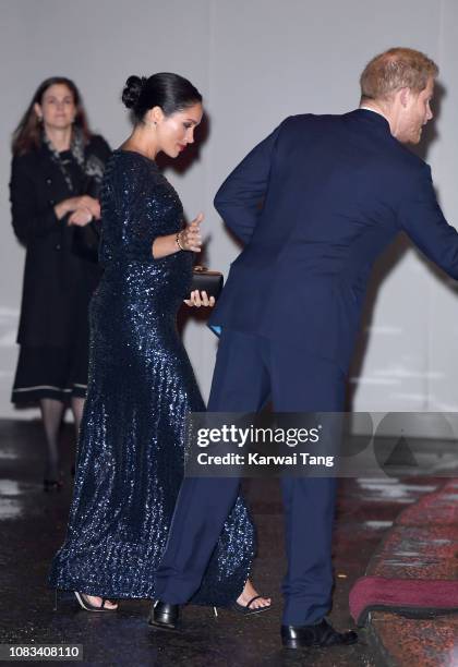 Prince Harry, Duke of Sussex and Meghan, Duchess of Sussex attend the Cirque du Soleil Premiere Of "TOTEM" at Royal Albert Hall on January 16, 2019...