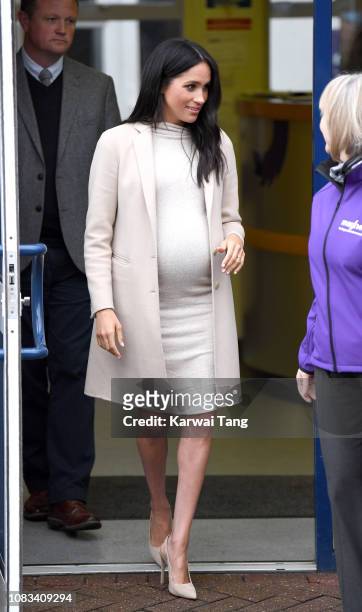 Meghan, Duchess Of Sussex departs after visiting Mayhew Animal Welfare Charity on January 16, 2019 in London, England. This will be Her Royal...
