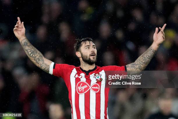 Charlie Austin of Southampton after his goal during the Premier League match between Southampton FC and Arsenal FC at St Mary's Stadium on December...