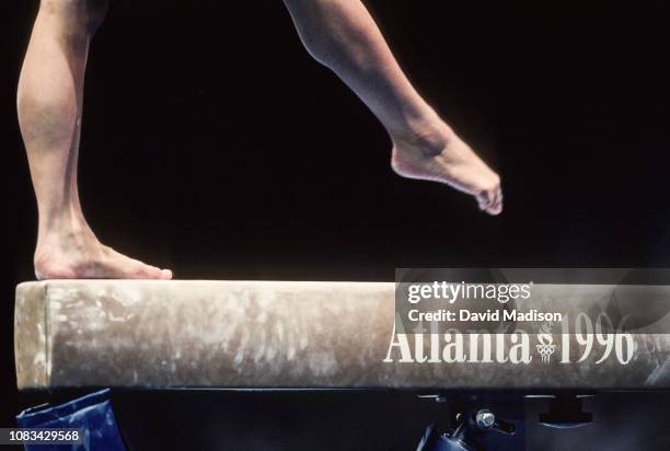 Close up view of a gymnast's feet on the balance beam during the Women's Gymnastics competition of the 1996 Summer Olympic Games during July 1996 in...