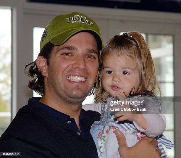 Donald Trump Jr. And his 16 month old daughter Kai Madison Trump attend the 2008 Eric Trump Foundation Golf Outing at the Trump National Golf Club on...