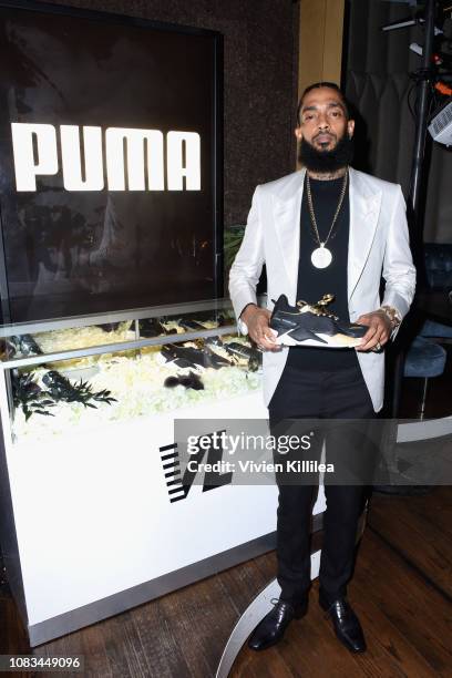 Nipsey Hussle attends the PUMA x Nipsey Hussle 2019 Grammy Nomination Party at The Peppermint Club on January 16, 2019 in Los Angeles, California.