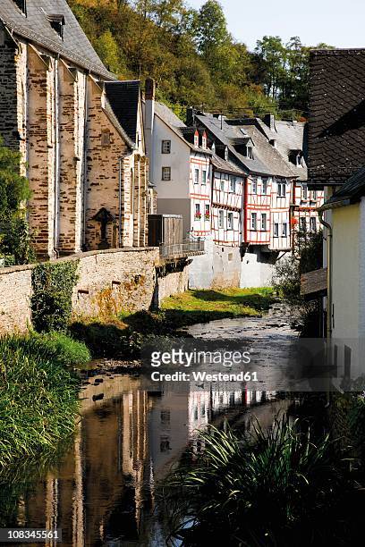 germany, rhineland-palatinate, monreal, elzbach, view of city with lake - monreal stock pictures, royalty-free photos & images
