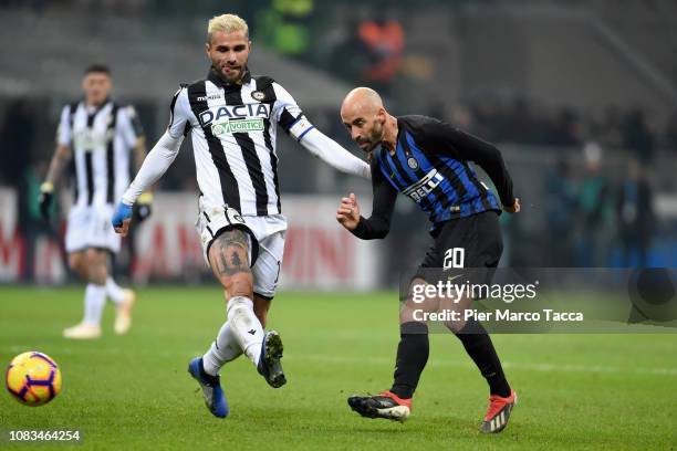 Valon Behrami of Udinese competes foor the ball with Borja Valero of FC Internazionale during the Serie A match between FC Internazionale and Udinese...