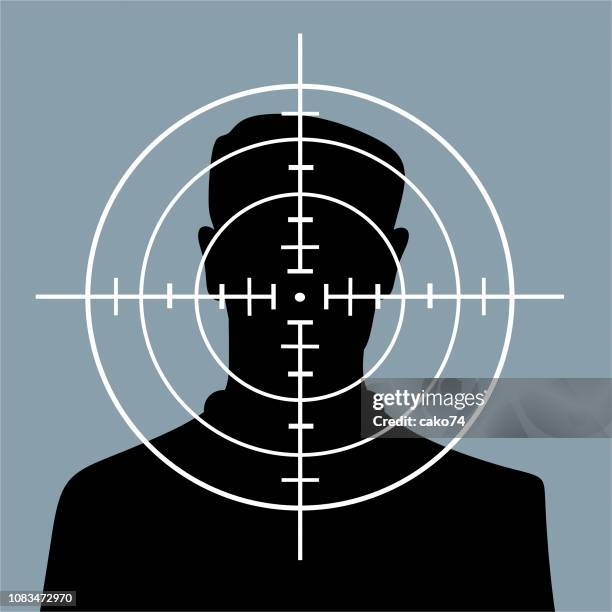 illustrazioni stock, clip art, cartoni animati e icone di tendenza di uomo nel mirino - mirino