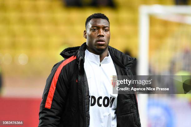 Loic Badiashile of Monaco during the Ligue 1 match between Monaco and Nice at Stade Louis II on January 16, 2019 in Monaco, Monaco.