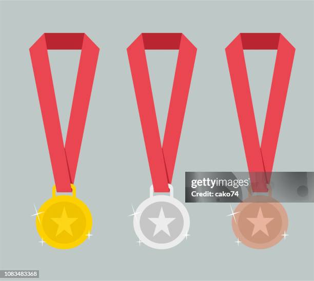 gold-, silber- und bronze-medaillen - medal stock-grafiken, -clipart, -cartoons und -symbole