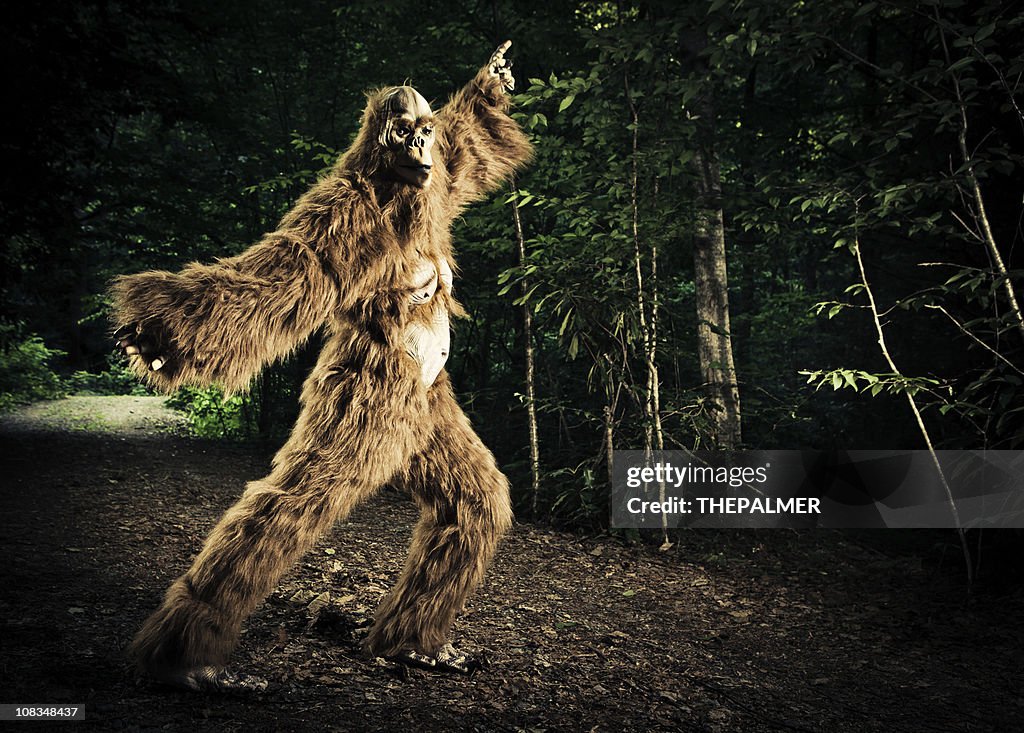 Bigfoot making a disco dancing step on the road