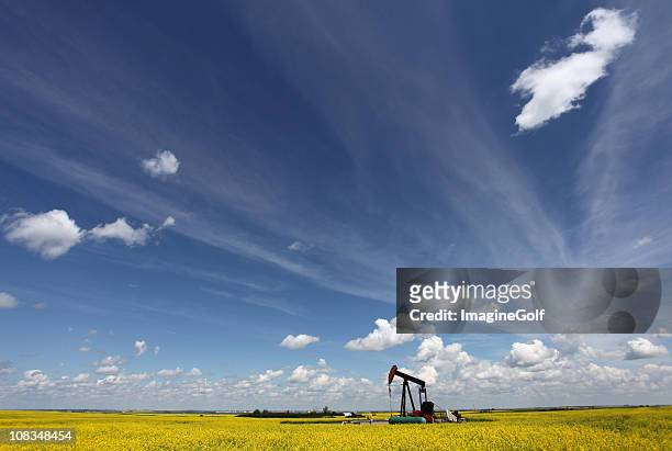 industrie pétrolière dans l'alberta avec pumpjack - calgary alberta photos et images de collection