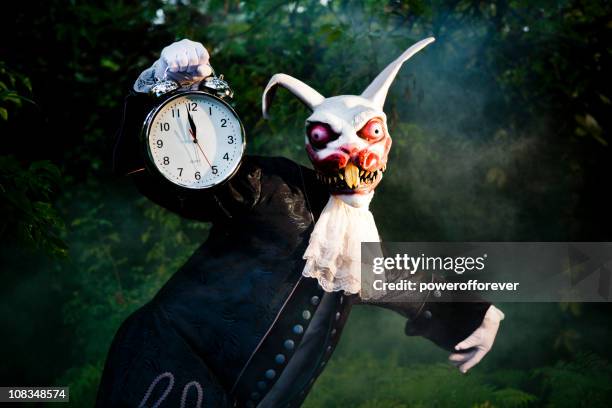 the white rabbit - white rabbit clock stock pictures, royalty-free photos & images