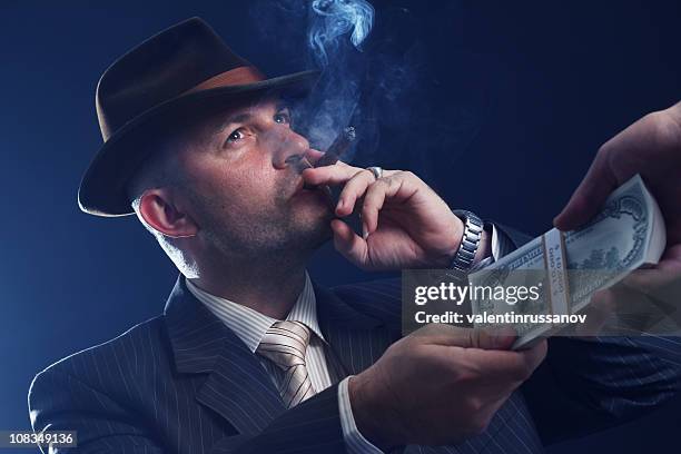 man with bowler hat and cigar - mob stock pictures, royalty-free photos & images